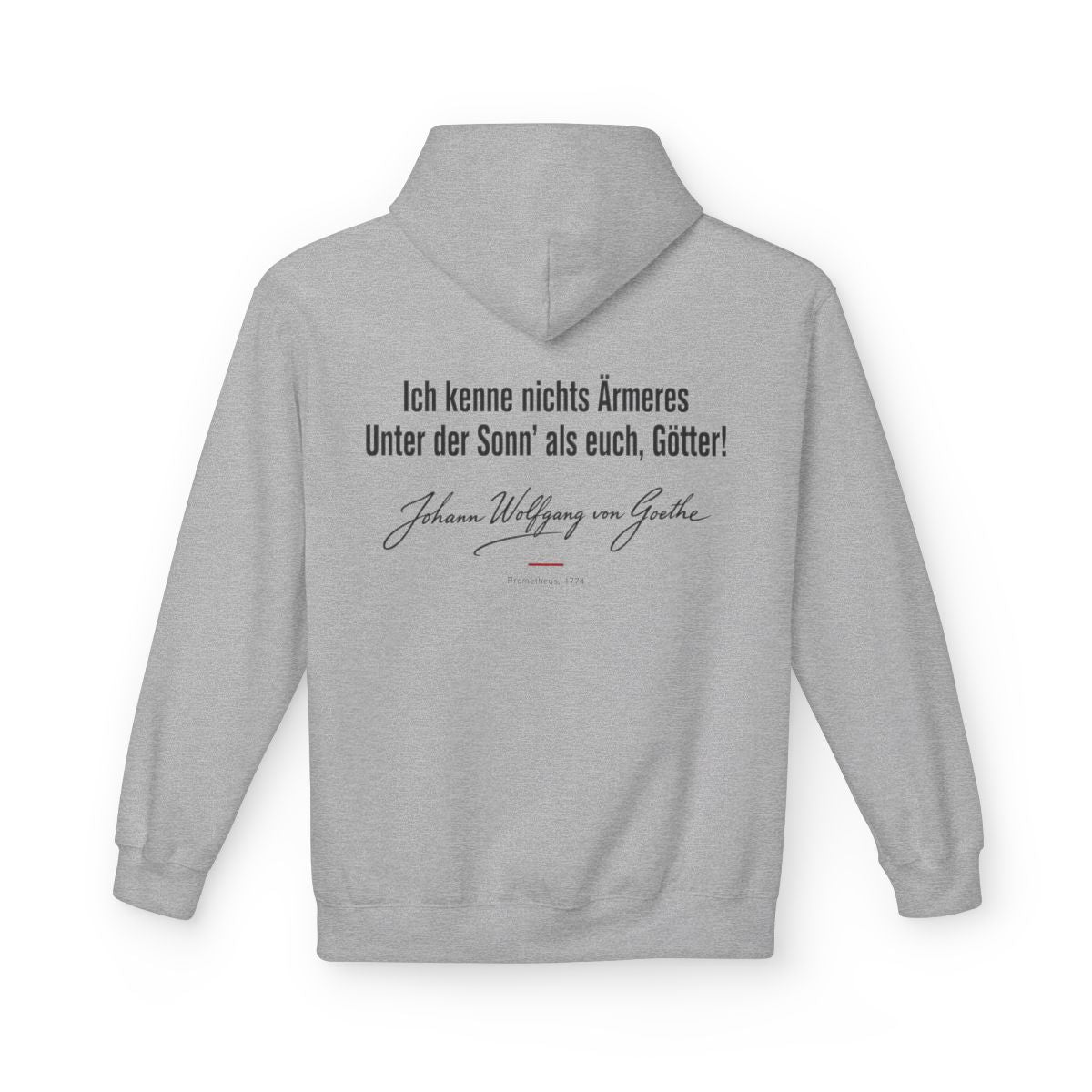Unisex Fleece Hoodie mit Zitat - Goethe - Ich kenne nichts Ärmeres Signatur – back