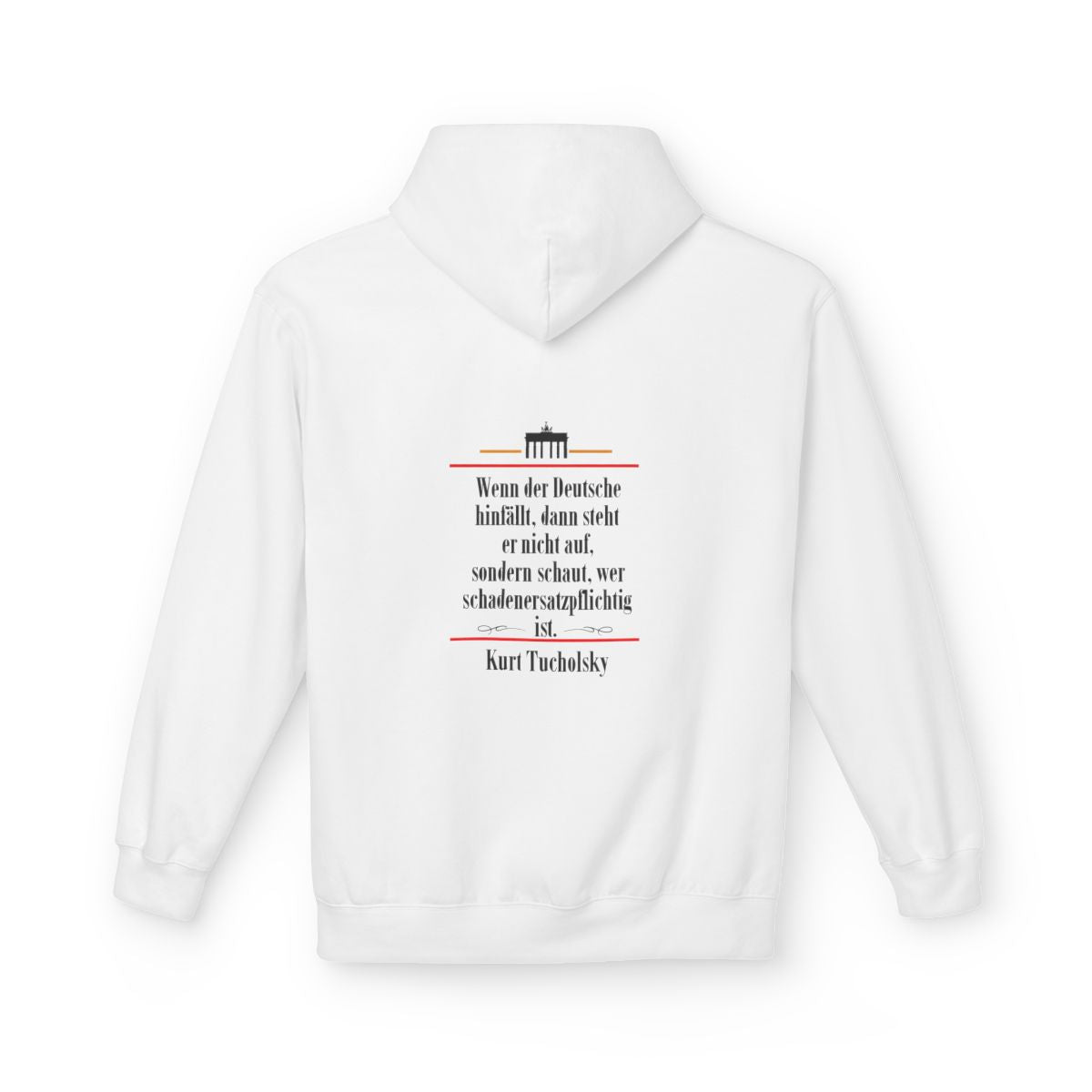 Unisex Fleece Hoodie mit Zitat - Tucholsky - Schadenersatzpflichtig – back