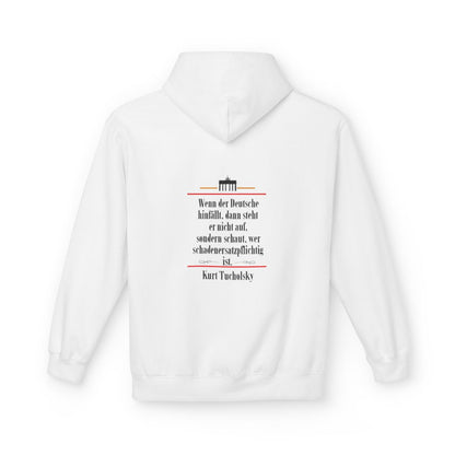 Unisex Fleece Hoodie mit Zitat - Tucholsky - Schadenersatzpflichtig – back