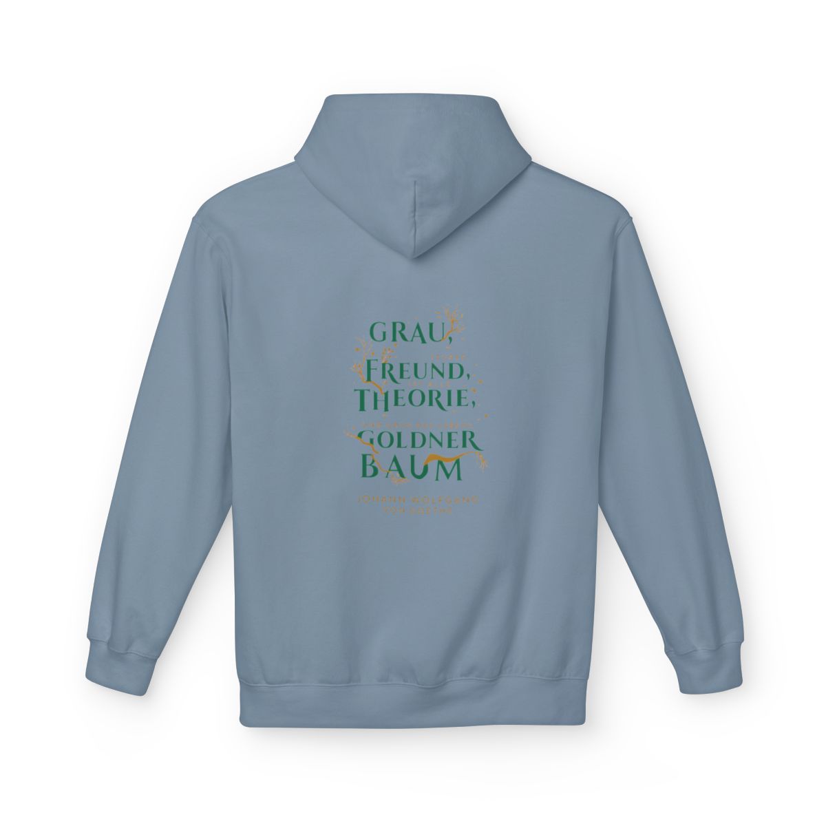 Unisex Fleece Hoodie mit Zitat - Goethe - Goldner Baum – back
