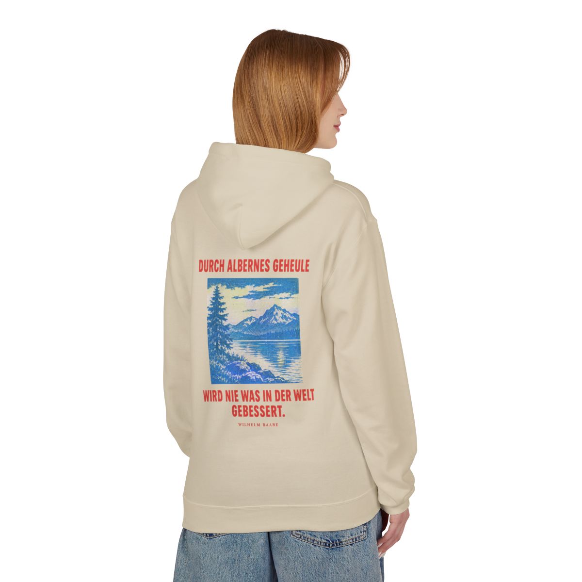 Unisex Fleece Hoodie mit Zitat - Raabe - Durch albernes Geheule wird nie – person-1-back