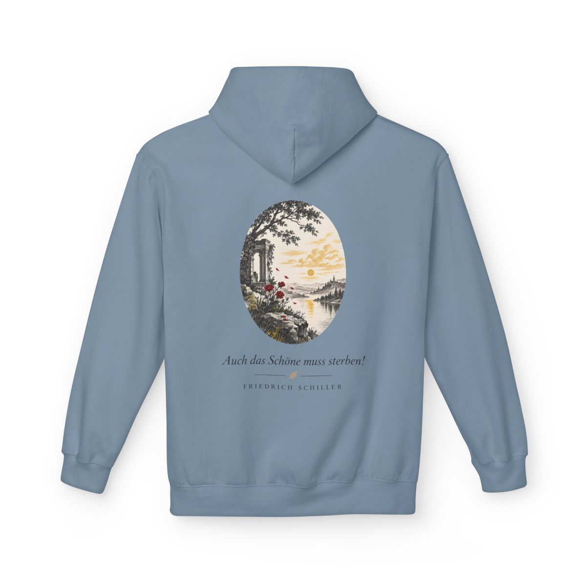 Unisex Fleece Hoodie mit Zitat - Schiller - Auch das Schöne muss sterben – back