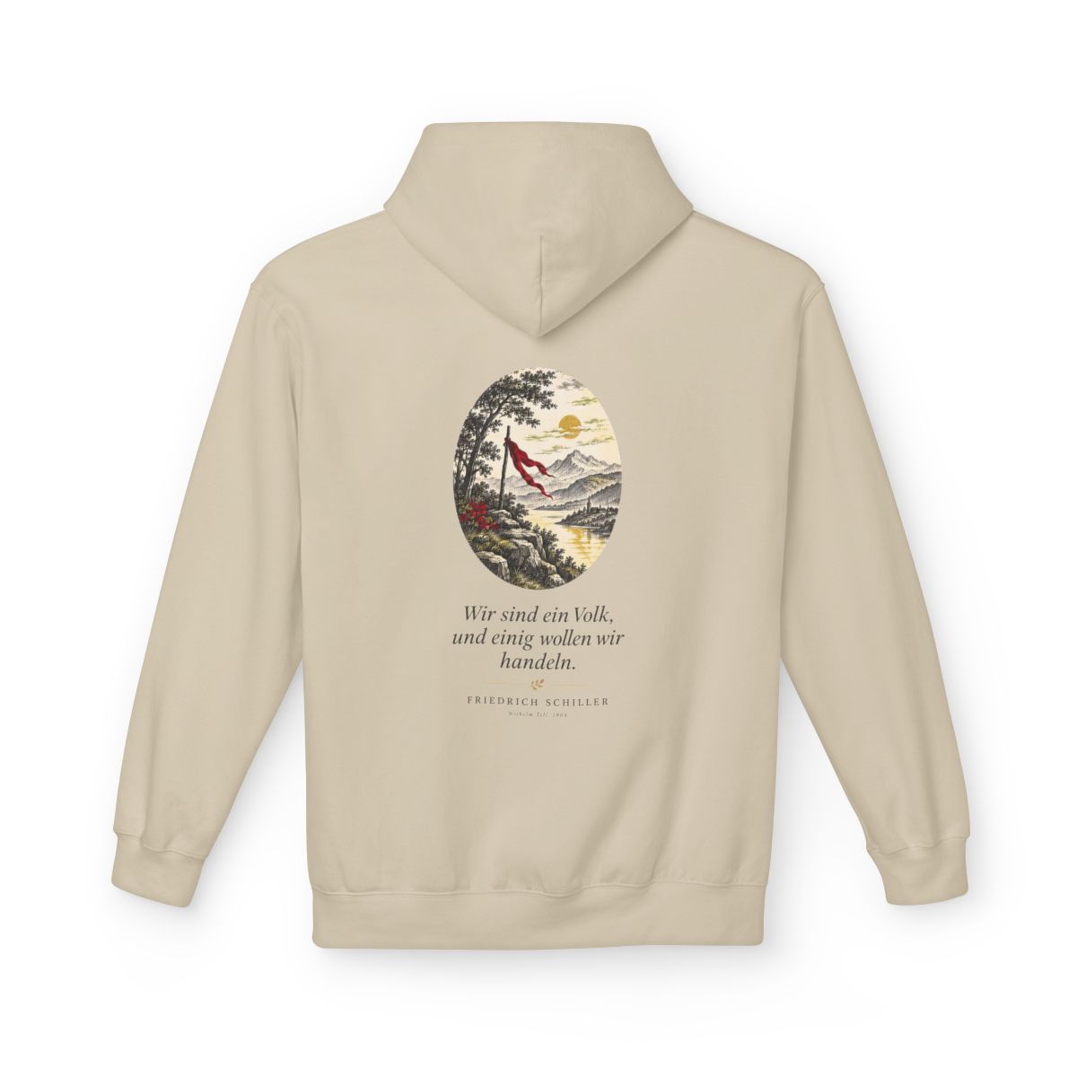 Unisex Fleece Hoodie mit Zitat - Schiller - Wir sind ein Volk Nachtstück – back