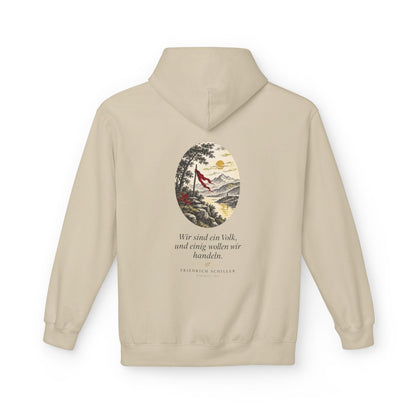 Unisex Fleece Hoodie mit Zitat - Schiller - Wir sind ein Volk Nachtstück – back