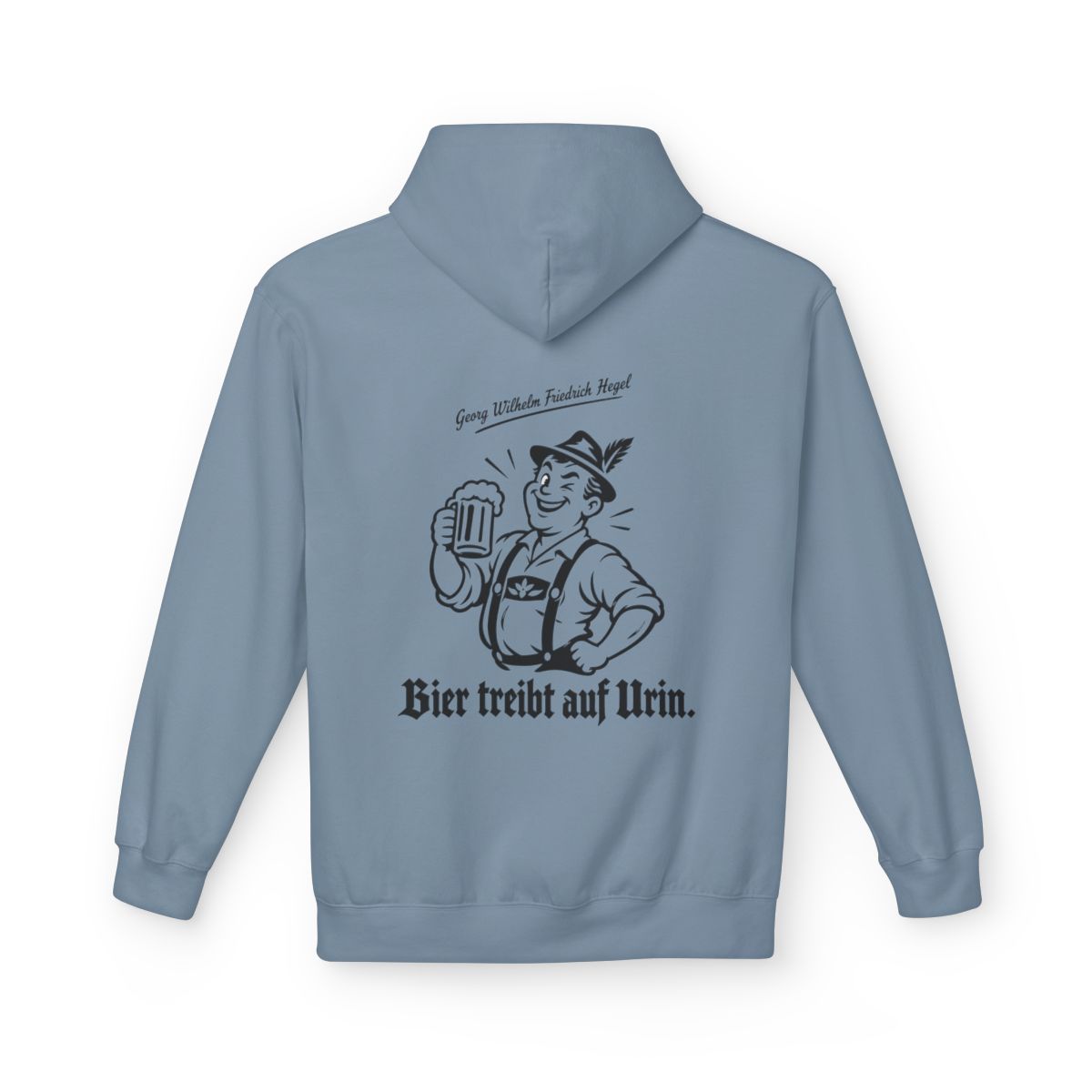 Unisex Fleece Hoodie mit Zitat - Hegel - Bier treibt auf Urin – back