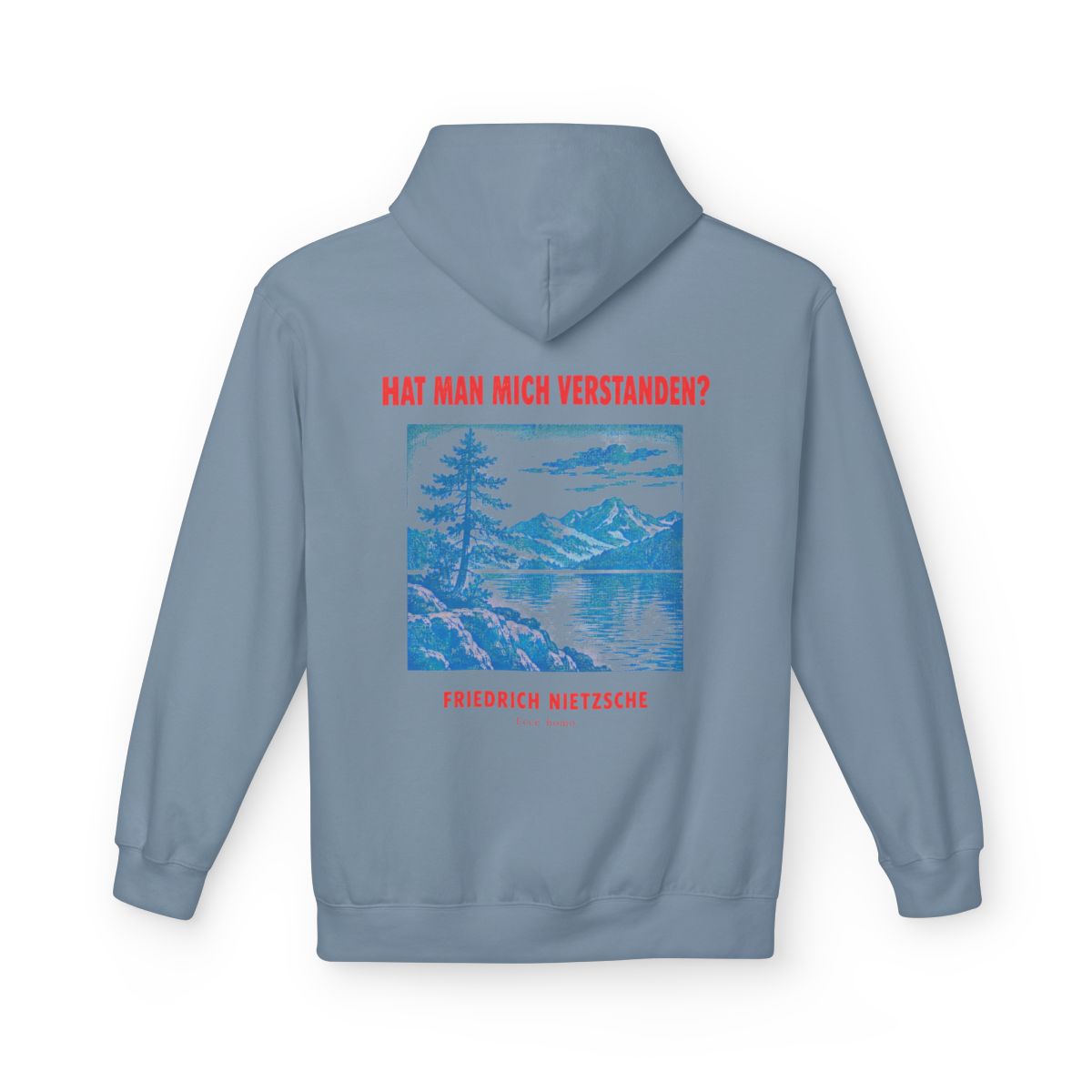 Unisex Fleece Hoodie mit Zitat - Nietzsche - Hat man mich verstanden Plakat – back