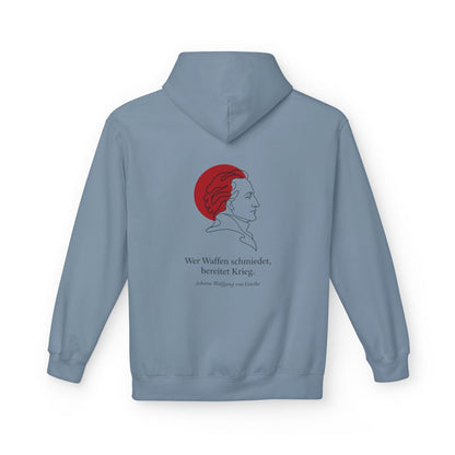 Unisex Fleece Hoodie mit Zitat - Goethe - Wer Waffen schmiedet – back