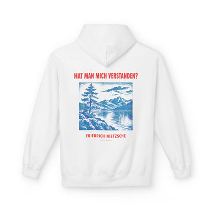 Unisex Fleece Hoodie mit Zitat - Nietzsche - Hat man mich verstanden Plakat – back