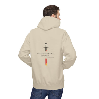 Unisex Fleece Hoodie mit Zitat - Schiller - Vor dem freien Menschen – person-2-back