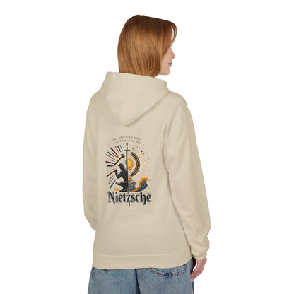 Unisex Fleece Hoodie mit Zitat - Nietzsche - Arbeit sei ein Kampf – person-1-back