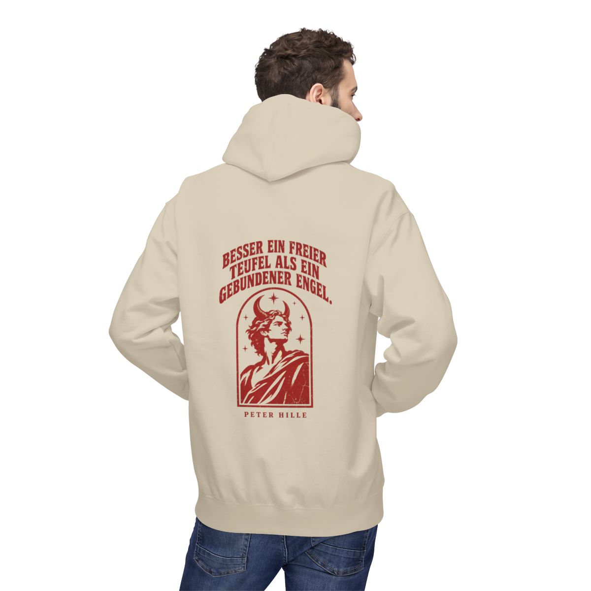 Unisex Fleece Hoodie mit Zitat - Hille - Besser ein freier Teufel Vintage – person-2-back