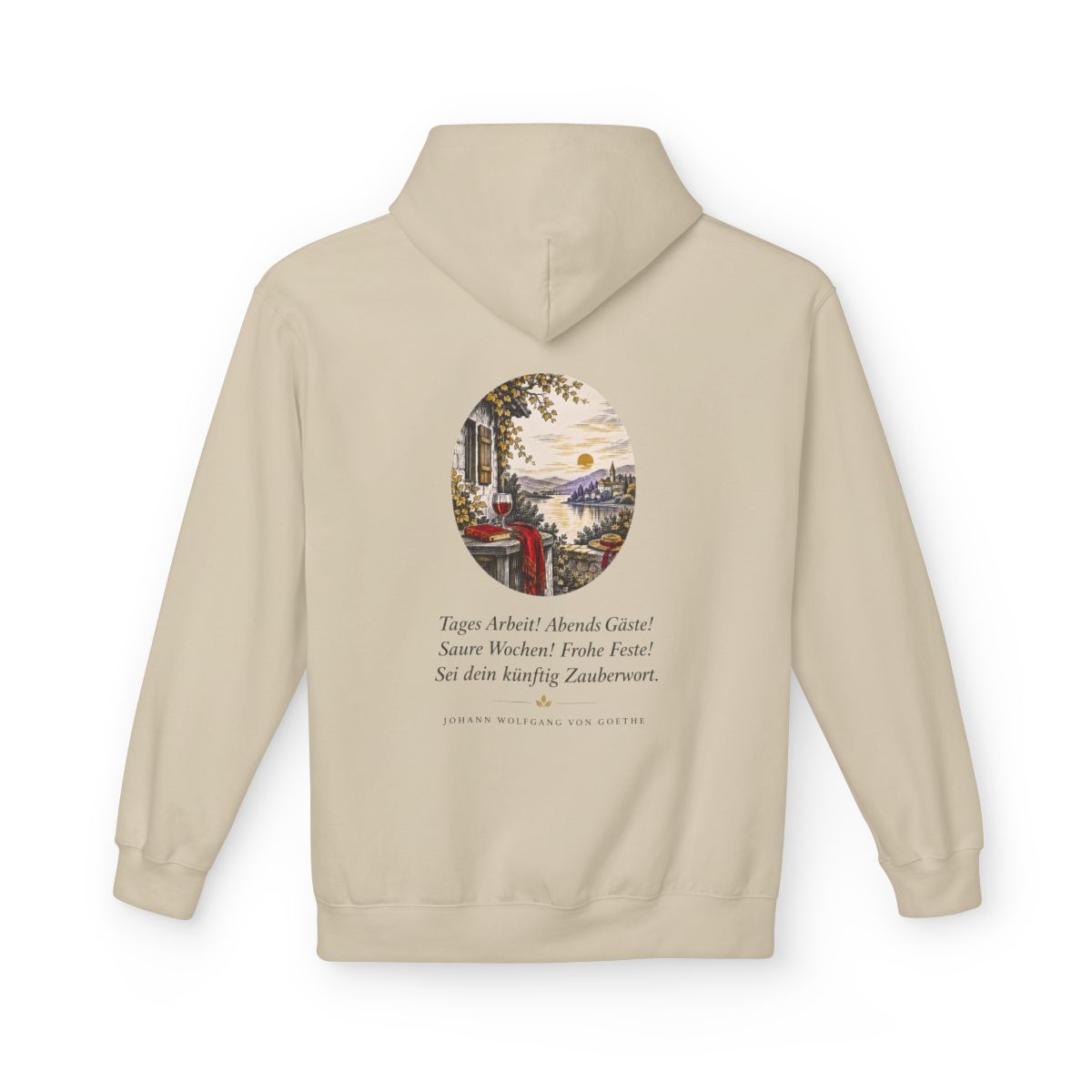 Unisex Fleece Hoodie mit Zitat - Goethe - Tages Arbeit – back