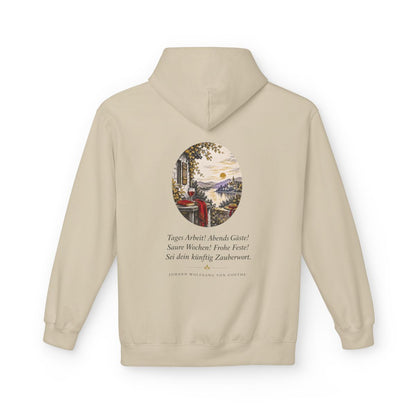 Unisex Fleece Hoodie mit Zitat - Goethe - Tages Arbeit – back