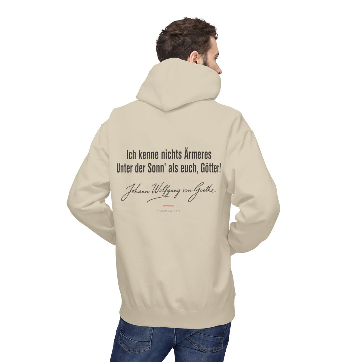 Unisex Fleece Hoodie mit Zitat - Goethe - Ich kenne nichts Ärmeres Signatur – person-2-back