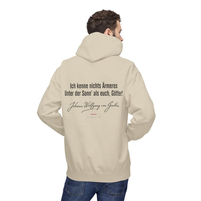 Unisex Fleece Hoodie mit Zitat - Goethe - Ich kenne nichts Ärmeres Signatur – person-2-back