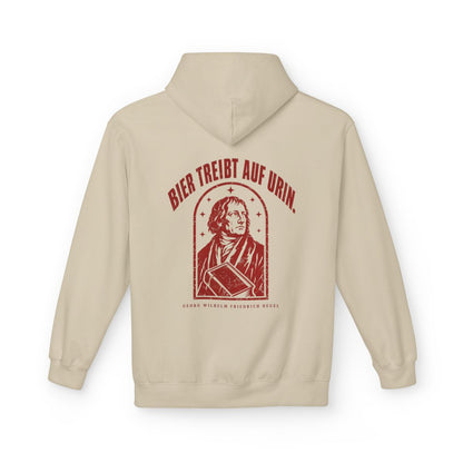 Unisex Fleece Hoodie mit Zitat - Hegel - Bier treibt auf Urin Vintage – back