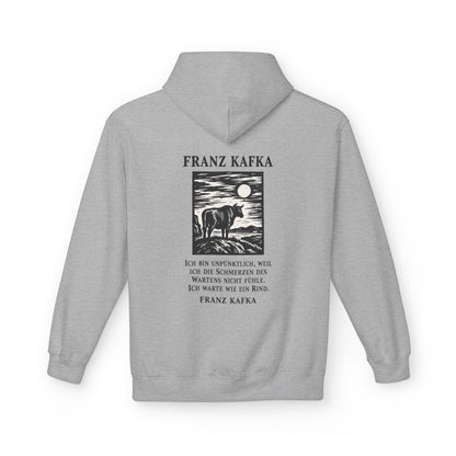 Unisex Fleece Hoodie mit Zitat - Kafka - Ich bin unpünktlich – back