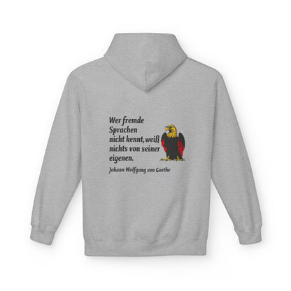 Unisex Fleece Hoodie mit Zitat - Goethe - Fremde Sprachen – back