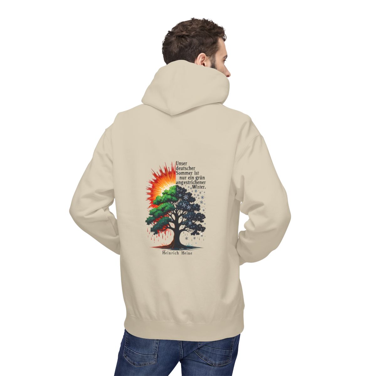 Unisex Fleece Hoodie mit Zitat - Heine - Deutscher Sommer – person-2-back