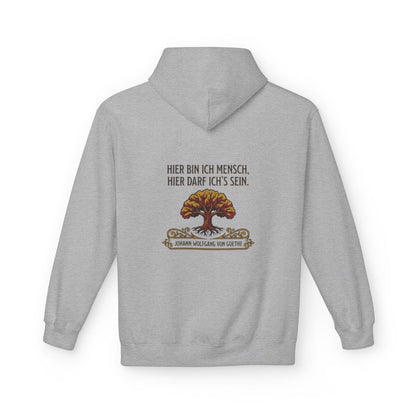 Unisex Fleece Hoodie mit Zitat - Goethe - Hier bin ich Mensch – back