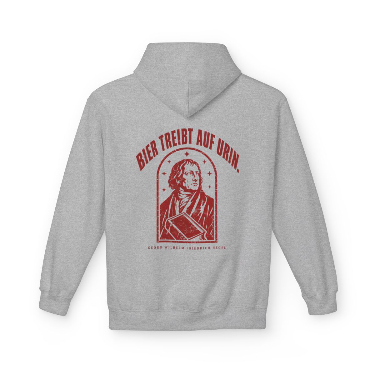 Unisex Fleece Hoodie mit Zitat - Hegel - Bier treibt auf Urin Vintage – back