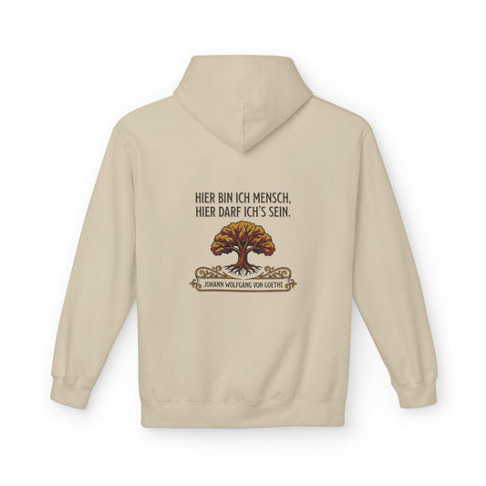 Unisex Fleece Hoodie mit Zitat - Goethe - Hier bin ich Mensch – back