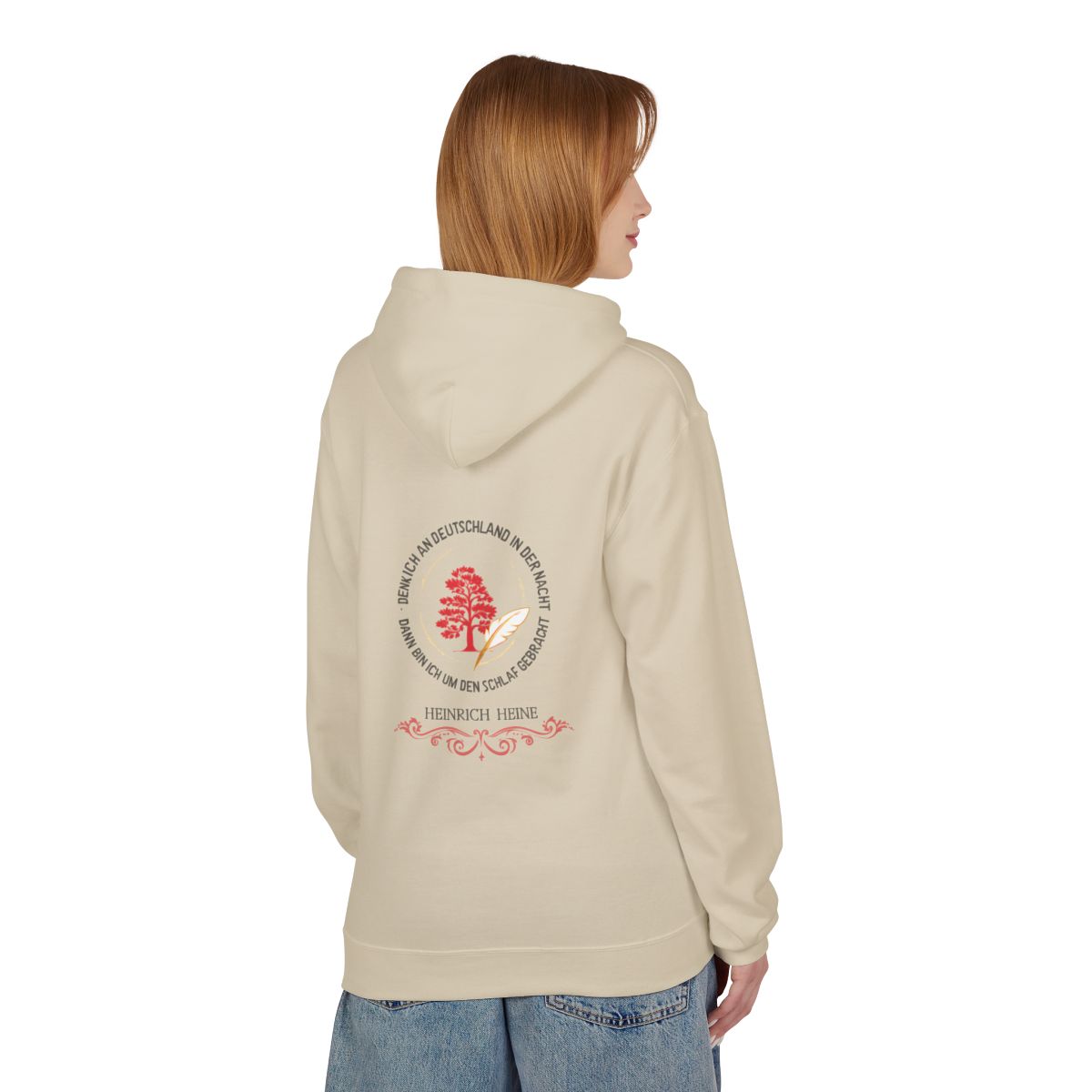 Unisex Fleece Hoodie mit Zitat - Heine - Nachtgedanken Kreis – person-1-back