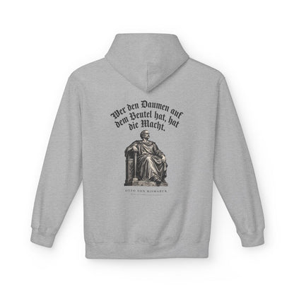 Unisex Fleece Hoodie mit Zitat - Bismarck - Wer den Daumen – back