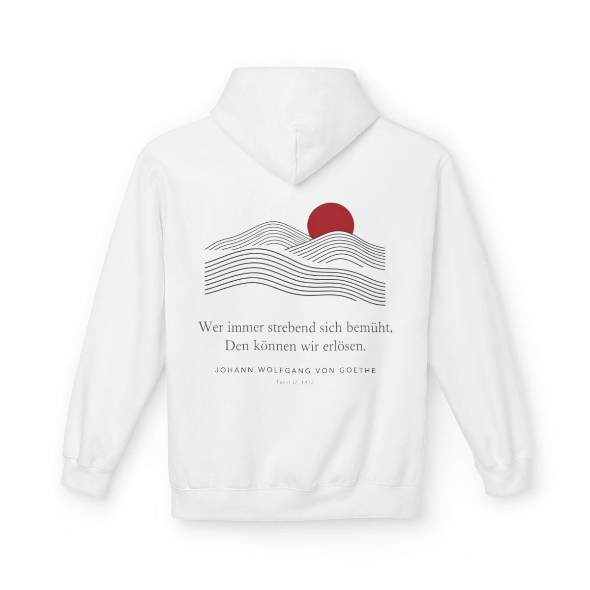 Unisex Fleece Hoodie mit Zitat - Goethe - Wer immer strebend sich bemüht Linien – back