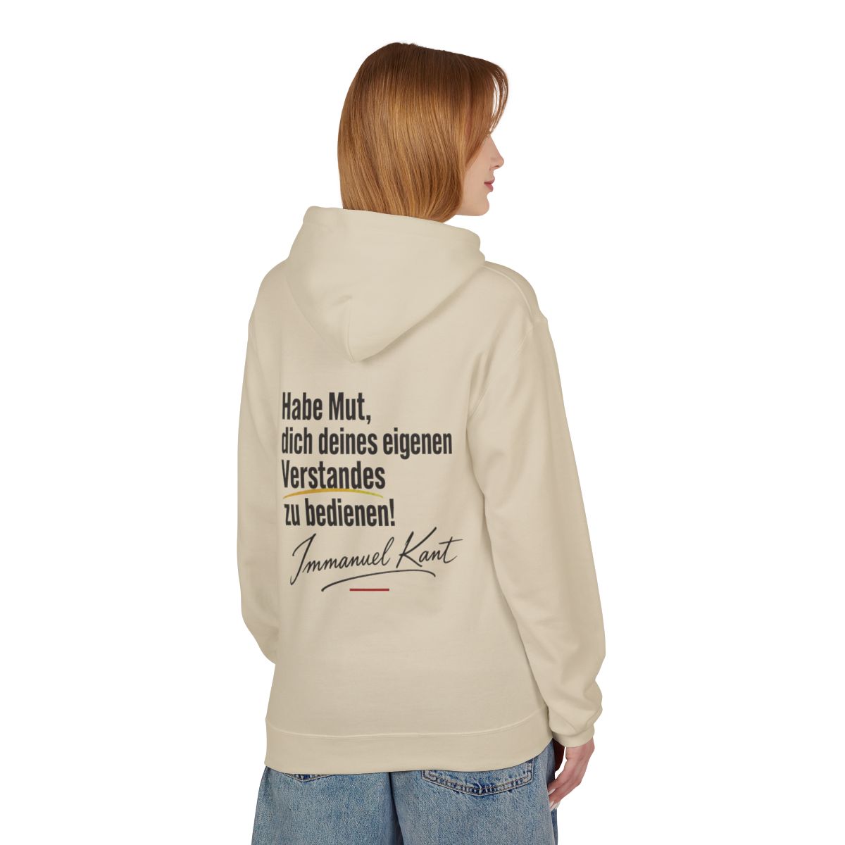 Unisex Fleece Hoodie mit Zitat - Kant - Habe Mut Signatur – person-1-back