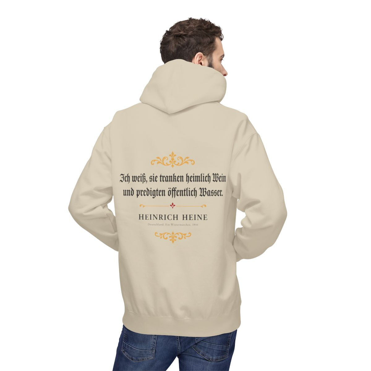 Unisex Fleece Hoodie mit Zitat - Heine - Ich weiß, sie tranken heimlich Wein – person-2-back