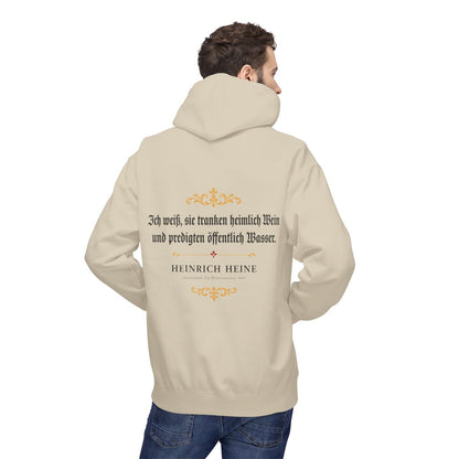 Unisex Fleece Hoodie mit Zitat - Heine - Ich weiß, sie tranken heimlich Wein – person-2-back