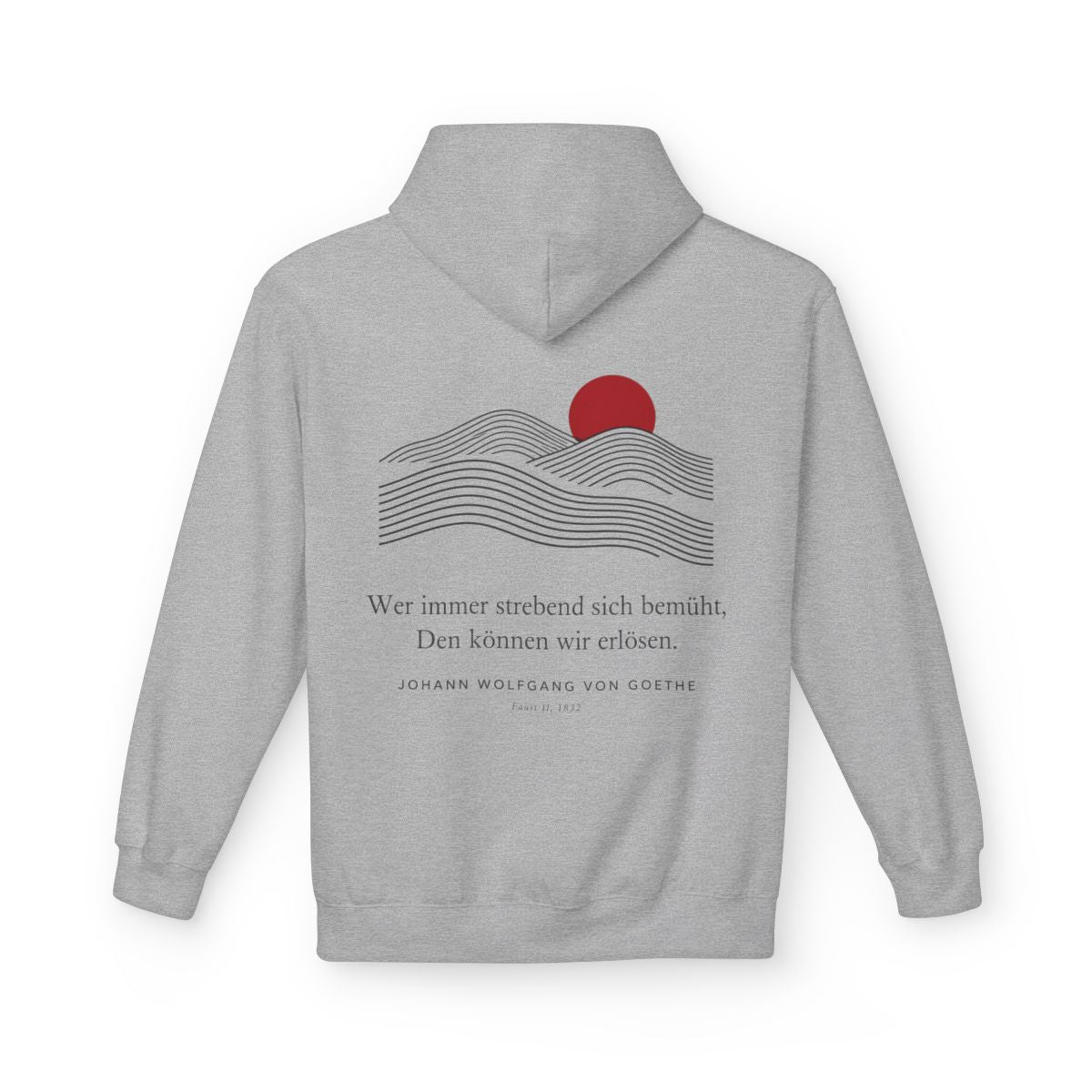 Unisex Fleece Hoodie mit Zitat - Goethe - Wer immer strebend sich bemüht Linien – back