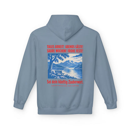 Unisex Fleece Hoodie mit Zitat - Goethe - Tages Arbeit Plakat – back