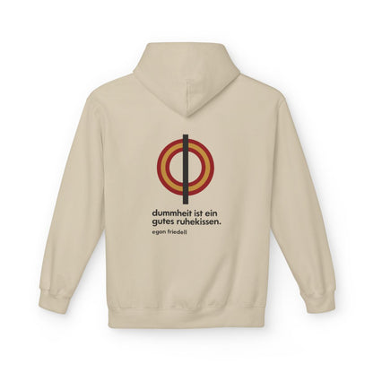 Unisex Fleece Hoodie mit Zitat - Friedell - Dummheit ist ein gutes Ruhekissen – back