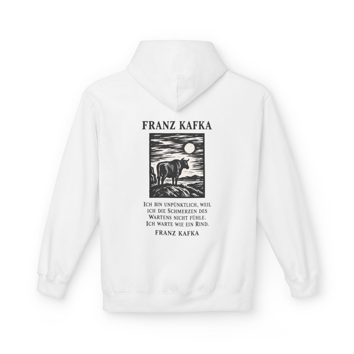 Unisex Fleece Hoodie mit Zitat - Kafka - Ich bin unpünktlich – back