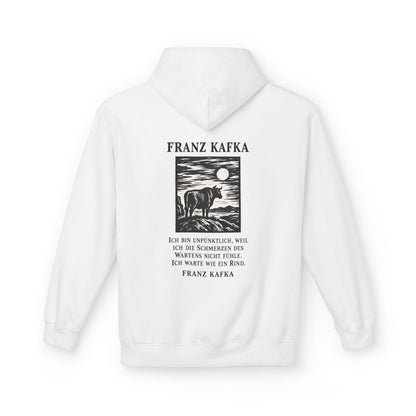 Unisex Fleece Hoodie mit Zitat - Kafka - Ich bin unpünktlich – back