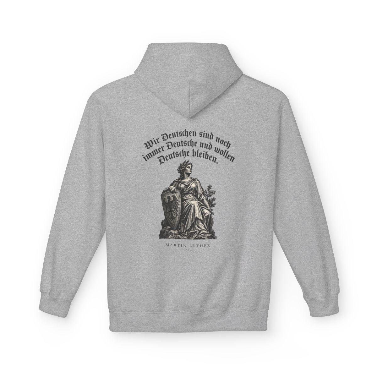 Unisex Fleece Hoodie mit Zitat - Luther - Wir Deutschen sind noch immer Gravur – back