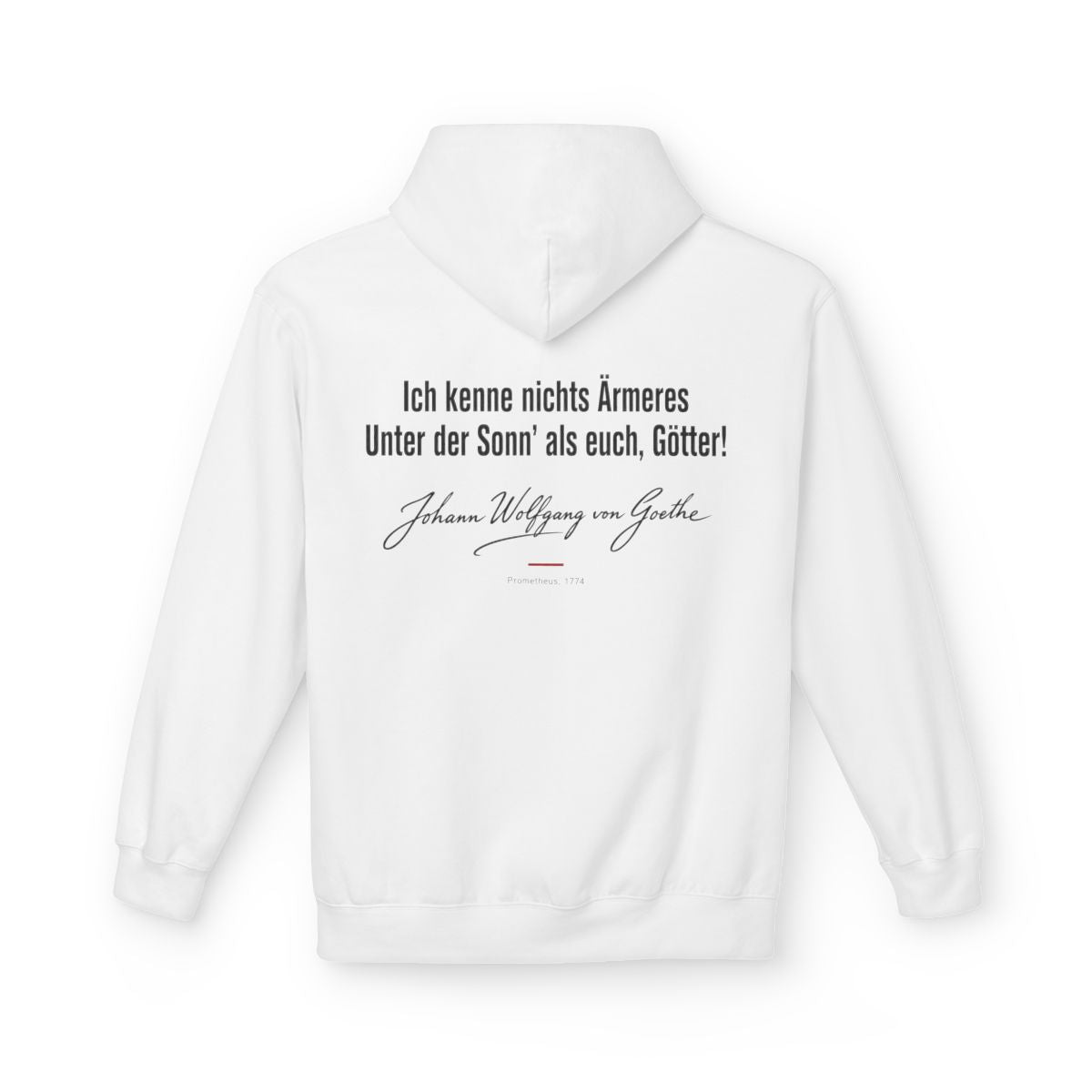 Unisex Fleece Hoodie mit Zitat - Goethe - Ich kenne nichts Ärmeres Signatur – back