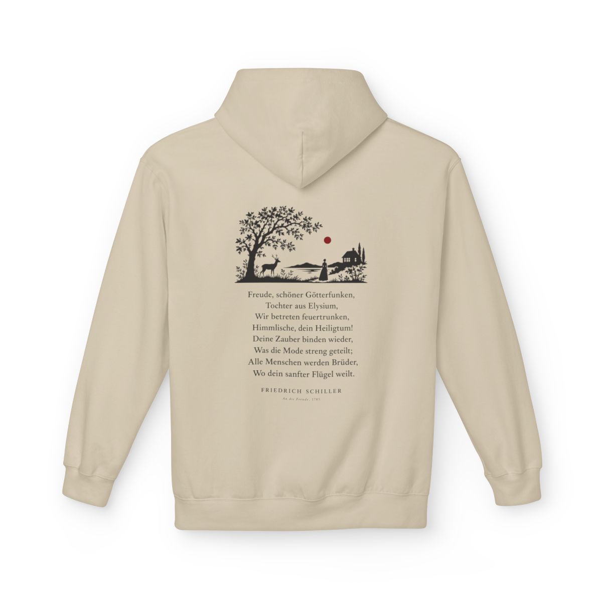 Unisex Fleece Hoodie mit Zitat - Schiller - Freude, schöner Götterfunken Scherenschnitt – back