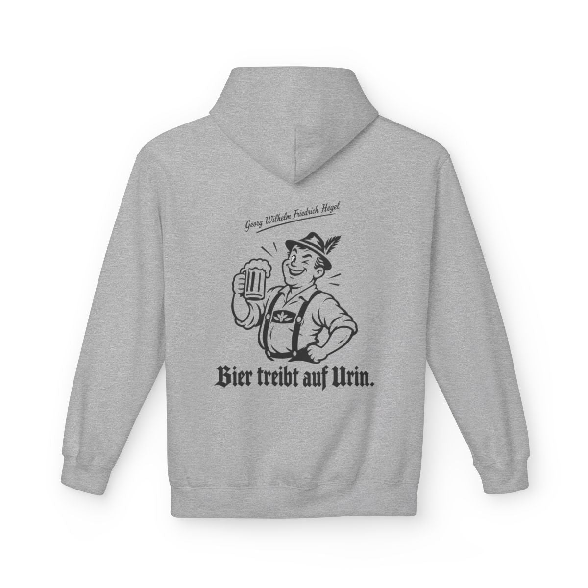 Unisex Fleece Hoodie mit Zitat - Hegel - Bier treibt auf Urin – back