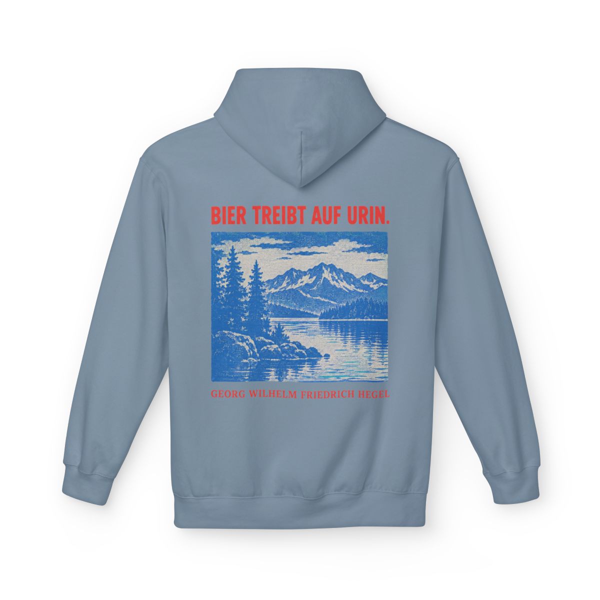 Unisex Fleece Hoodie mit Zitat - Hegel - Bier treibt auf Urin Plakat – back