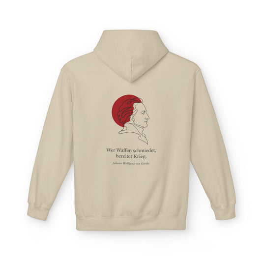 Unisex Fleece Hoodie mit Zitat - Goethe - Wer Waffen schmiedet – back