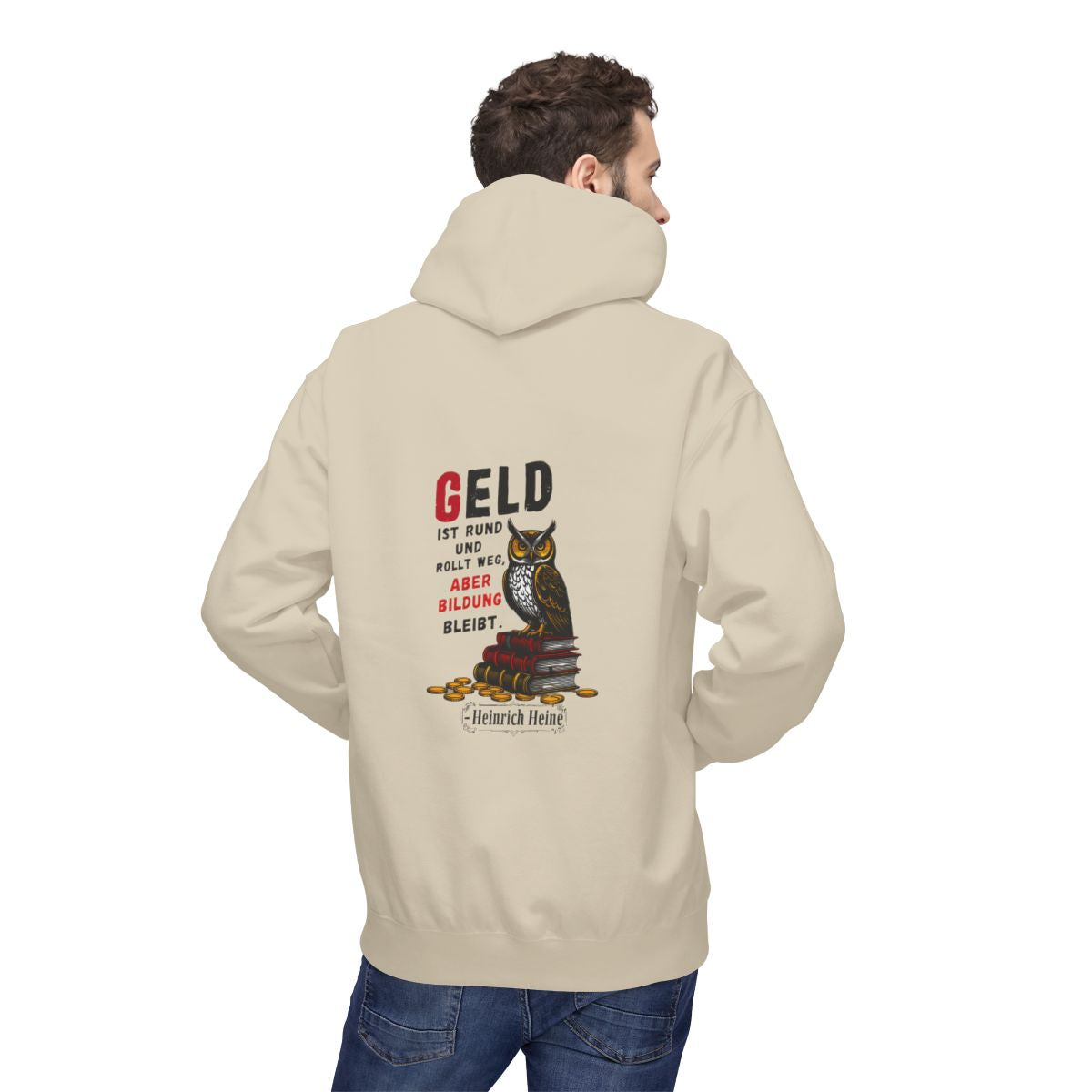 Unisex Fleece Hoodie mit Zitat - Heine - Geld ist rund – person-2-back