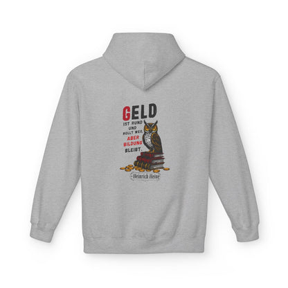 Unisex Fleece Hoodie mit Zitat - Heine - Geld ist rund – back