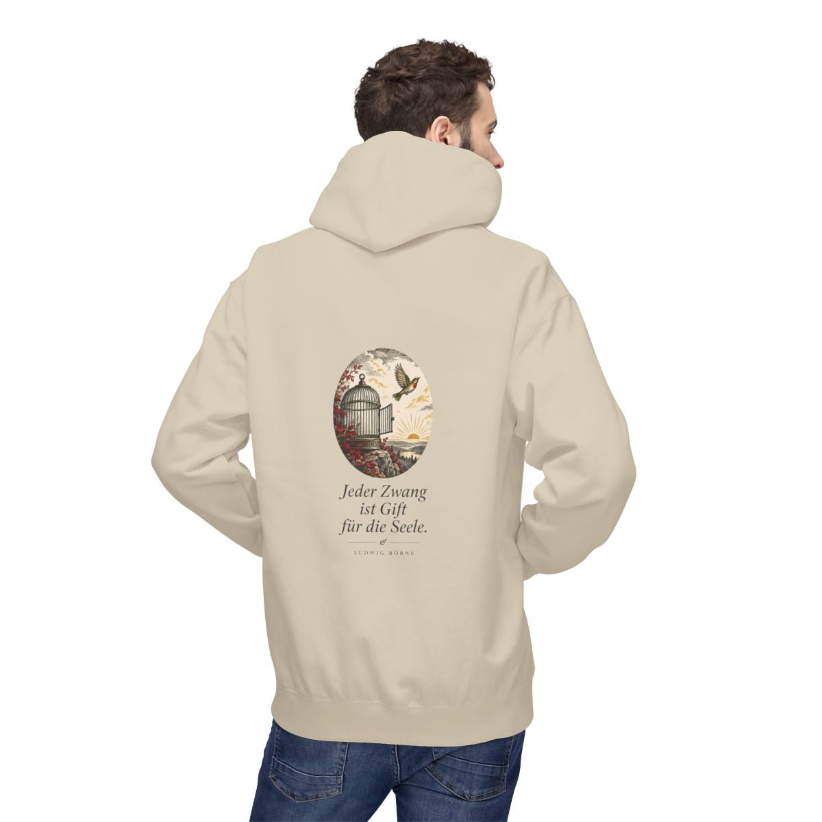 Unisex Fleece Hoodie mit Zitat - Börne - Jeder Zwang ist Gift – person-2-back