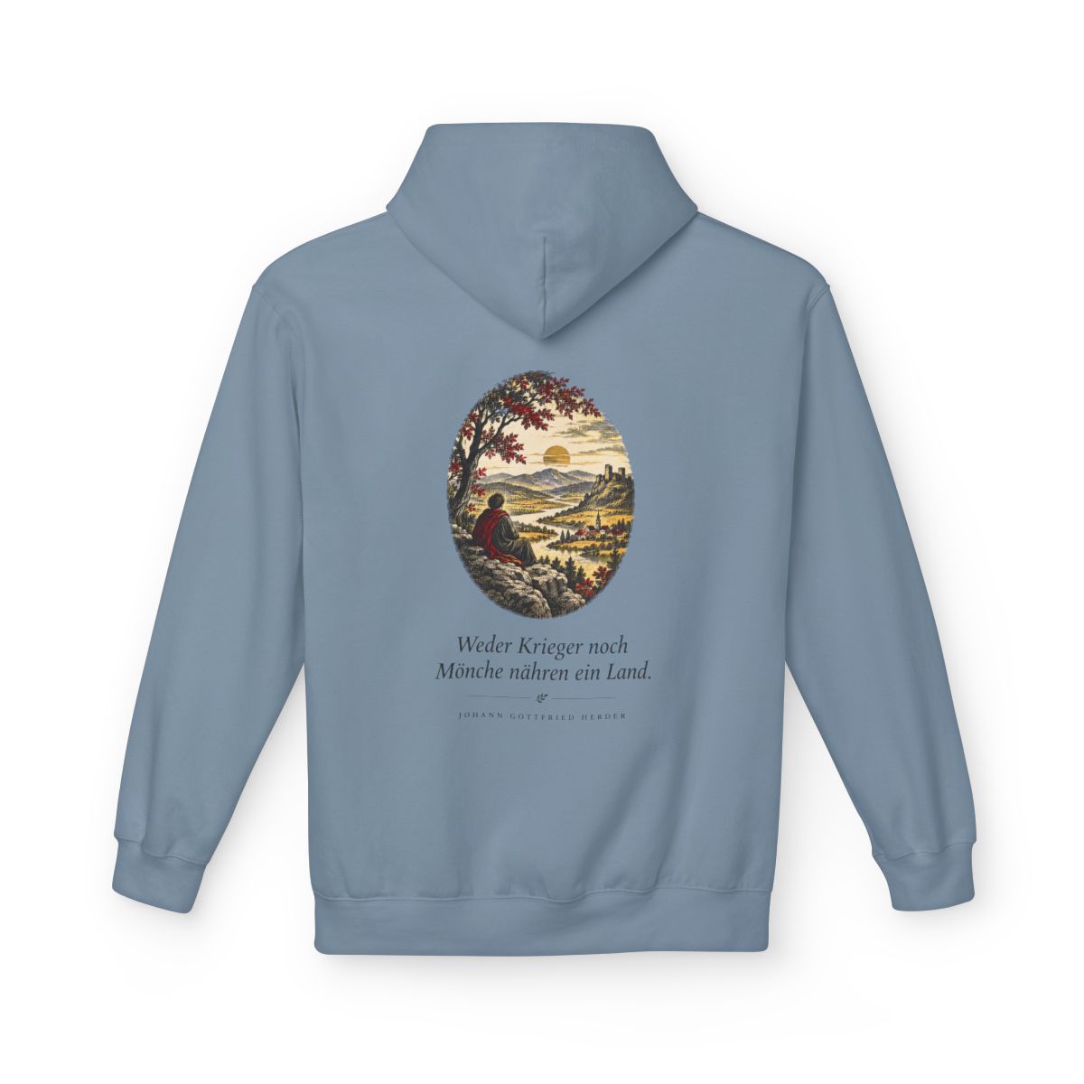 Unisex Fleece Hoodie mit Zitat - Herder - Weder Krieger noch Mönche nähren ein Land – back