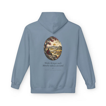 Unisex Fleece Hoodie mit Zitat - Herder - Weder Krieger noch Mönche nähren ein Land – back