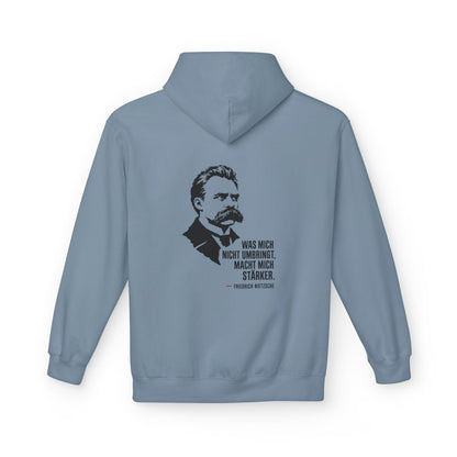 Unisex Fleece Hoodie mit Zitat - Friedrich Nietzsche - Was mich nicht umbringt – back