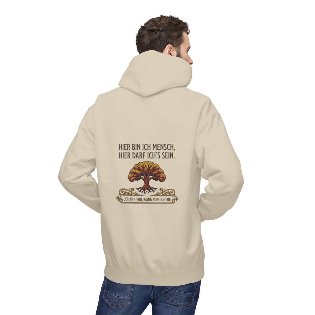 Unisex Fleece Hoodie mit Zitat - Goethe - Hier bin ich Mensch – person-2-back